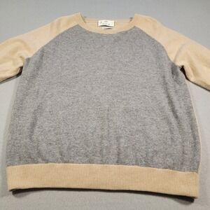 Allude Cashmere Sweater Womens Large Raglan Sleeve Crew Neck Tan & Gray Knit Top